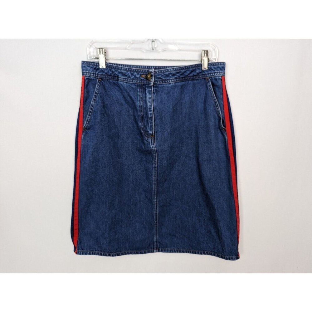 BODEN Tuxedo Grosgrain Red Side-Stripes PENNY DENIM JEAN SKIRT A-Line Sz 8 R